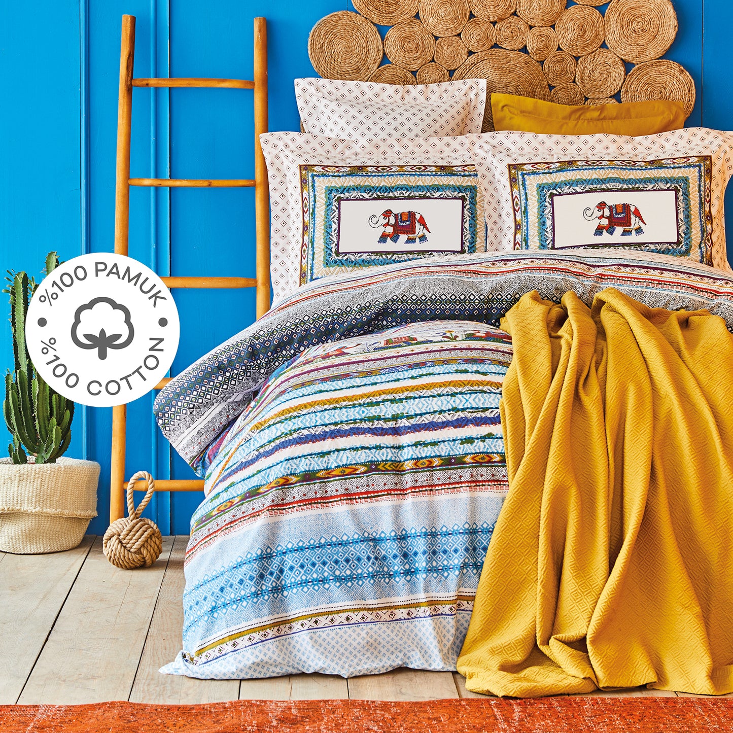 Набор пододеяльников из 100% хлопка Karaca Home Perez Mustard из двойного пике