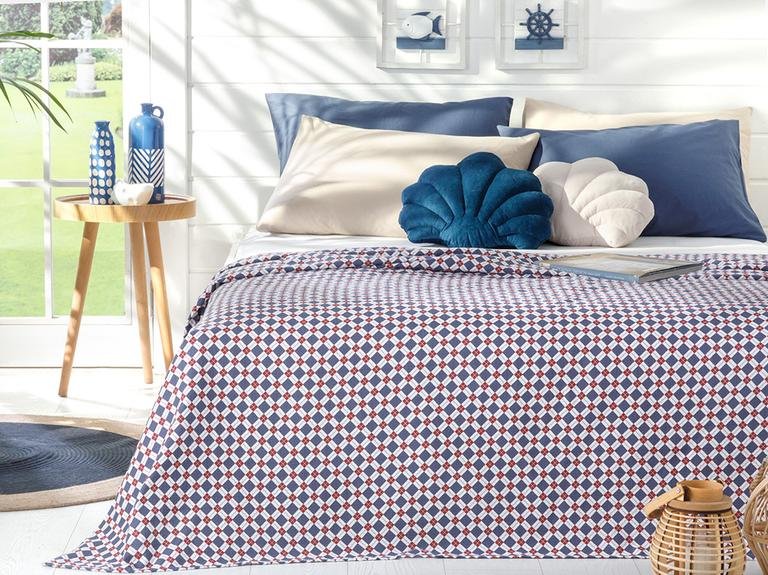 Oxford Printed King Size Пике 220x240 см темно-синий