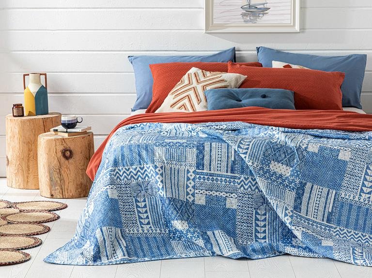 Двустороннее покрывало Coastal Patchwork King Size 240X220 см синее