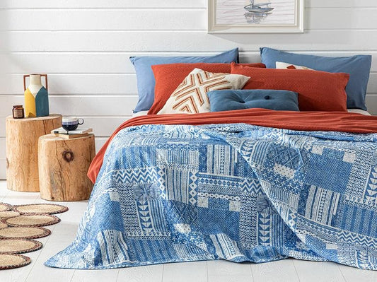 Двустороннее покрывало Coastal Patchwork King Size 240X220 см синее