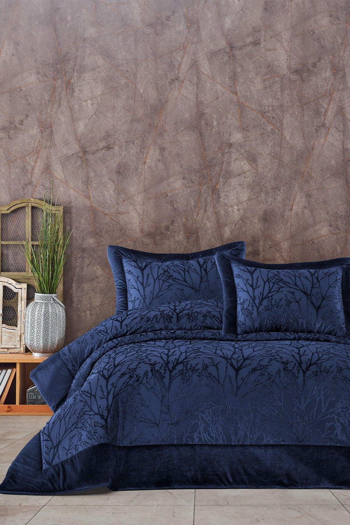 Комплект покрывала с наполнителем из двойного волокна Velvet Spring Navy Blue