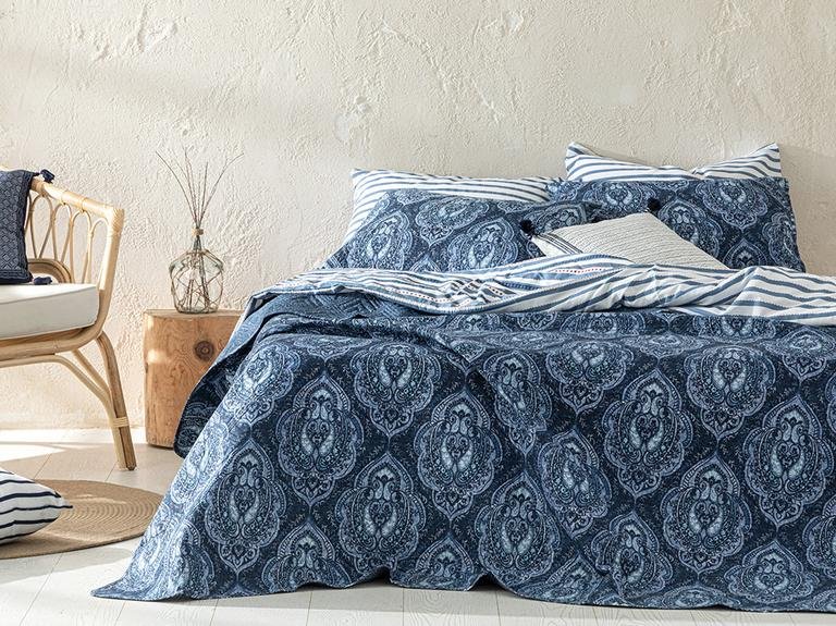 Комплект многоцелевого двуспального покрывала Deep Damask 200x220 см темно-синий