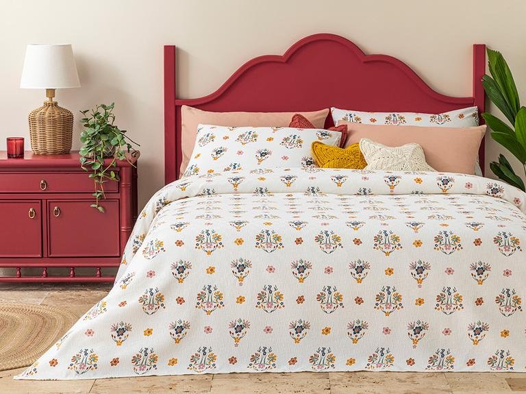 Пике с цветочным принтом Bloomy Spring 150x220 см, синий