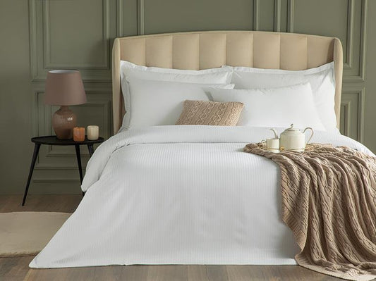 Комплект двойных пододеяльников Deluxe Striped Cotton Satin 200x220 см Белый