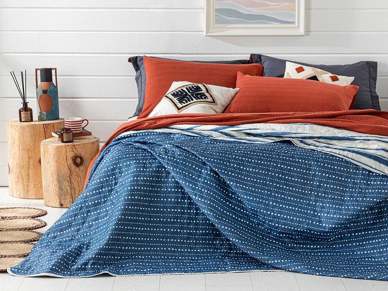 Двустороннее покрывало 200x220 см Dotted Stripes Blue 200x220 см