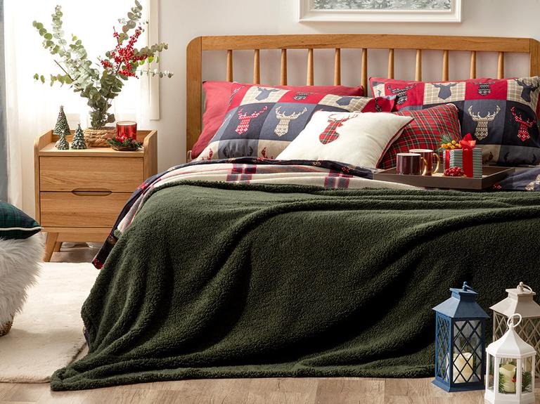 Двойное одеяло Windowpane Sherpa 200x220 см бежево-красное