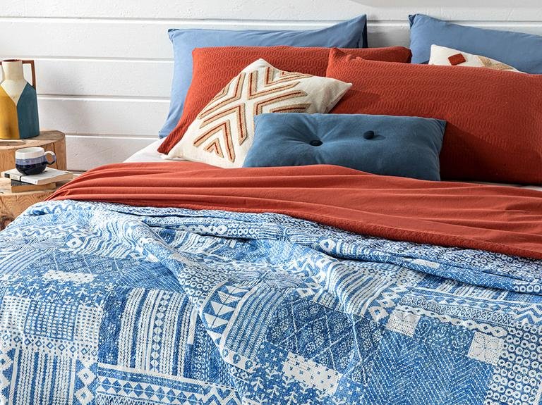 Покрывало Coastal Patchwork Двустороннее Двустороннее 200x220 См Синий