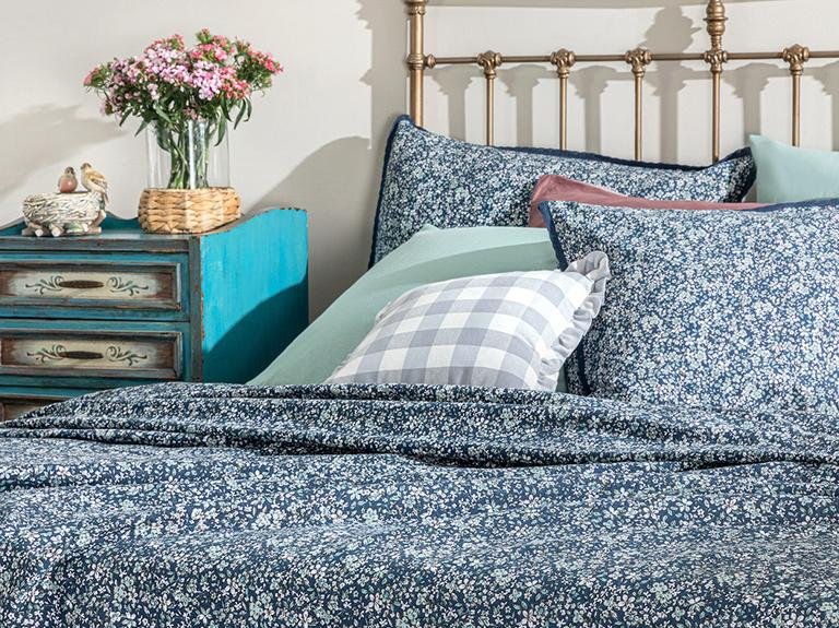 Fleur De Nuit Printed Single Pique 150x220 см темно-синий