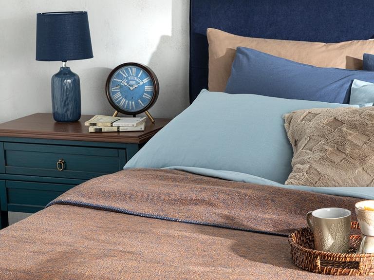 Меланжевое хлопковое двойное одеяло 200x220 см темно-синее-терракотовое