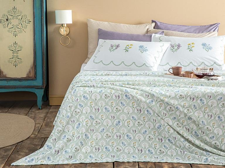 Цветочные венки с принтом King Size Pique Set 240x220 см Зеленый