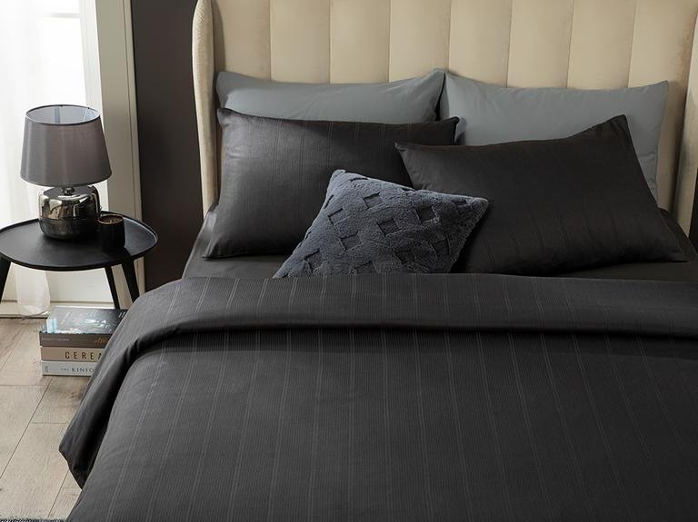 Пододеяльник Lystra Striped Cotton Satin King Size 240X220 см Антрацит