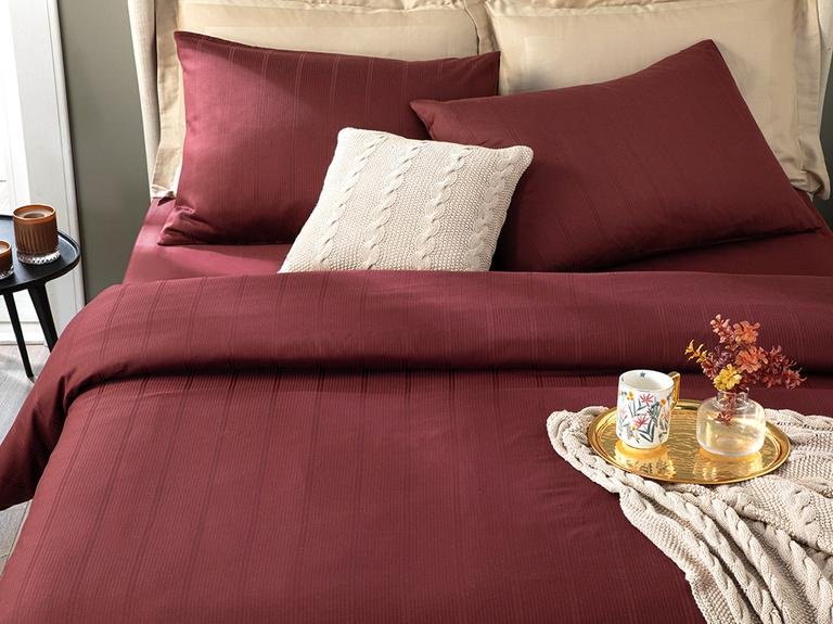 Пододеяльник Lystra Striped Cotton Satin King Size 240x220 см Бордовый Красный