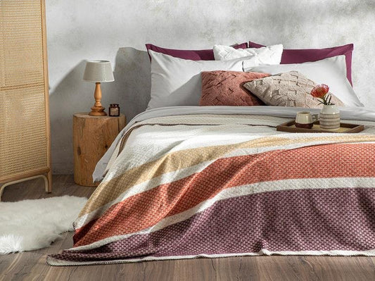 Двойное одеяло Triple Stripe Scotch 200x220 см сливовый терракотовый