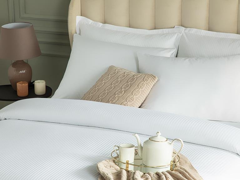 Комплект двойных пододеяльников Deluxe Striped Cotton Satin 200x220 см Белый
