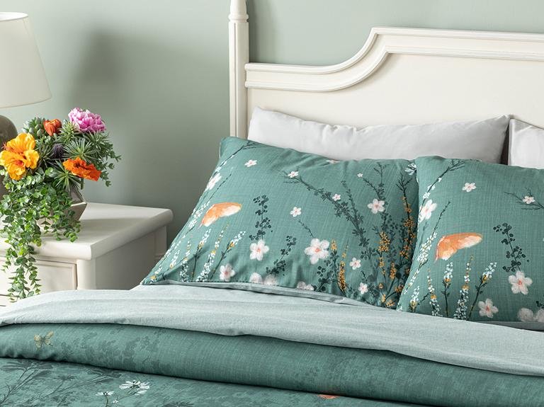 Sweet Spring Цифровая печать Мягкий хлопок Одинарный пододеяльник Набор 160x220 см Зеленый