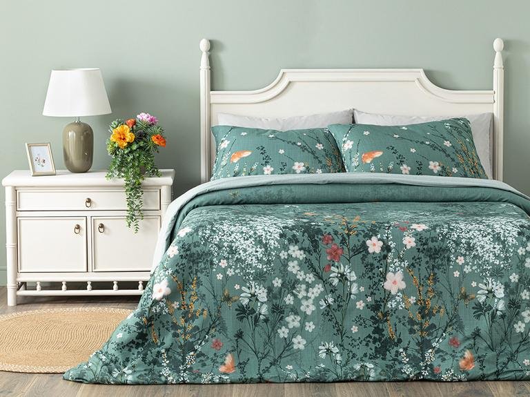 Sweet Spring Цифровая печать Мягкий хлопок Одинарный пододеяльник Набор 160x220 см Зеленый