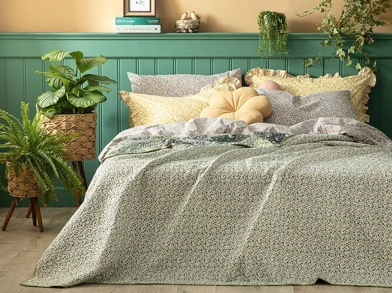 Универсальная обложка Flower Patchwork King Size 240x220 см, зеленая