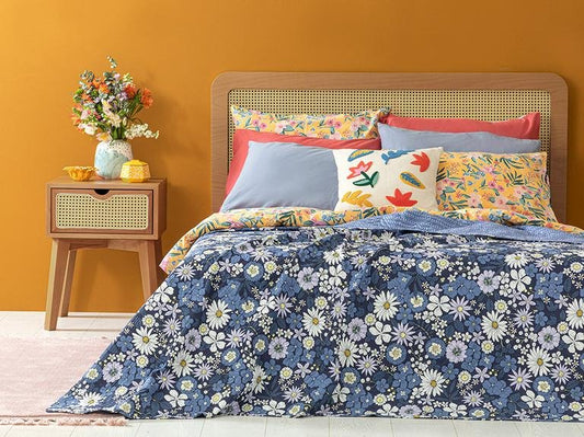 Покрывало одностороннее двухстороннее Sweet Daisies 160x220 см синее