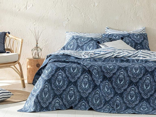 Набор многоцелевых односпальных покрывал Deep Damask 160x220 см темно-синий