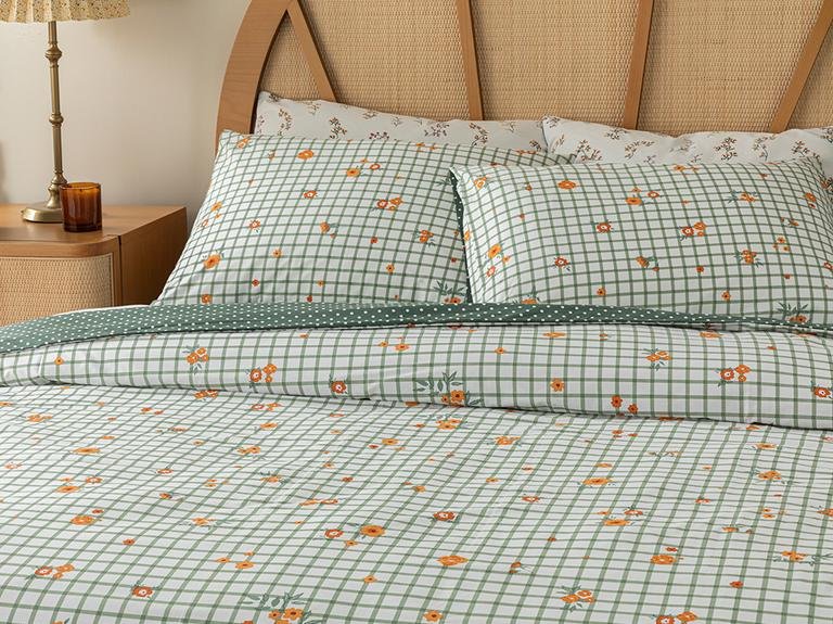 Комплект хлопковых пододеяльников Bloom Check 160x220 см, зеленый