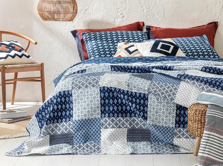 Littoral Patchwork Односпальное Двустороннее Покрывало 160x220 См Синий