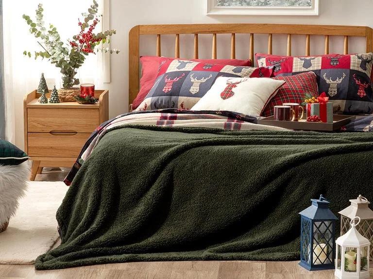 Одеяло Windowpane Sherpa King Size 220x240 см бежевое - красное