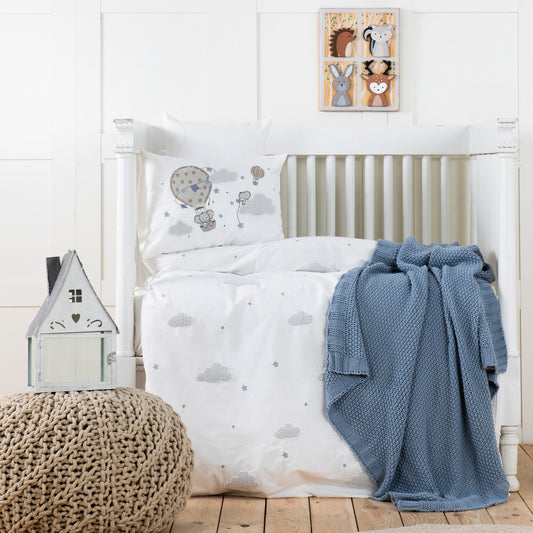 Karaca Home Elephant Небесно-голубой 100% хлопок Вышитый частный детский комплект