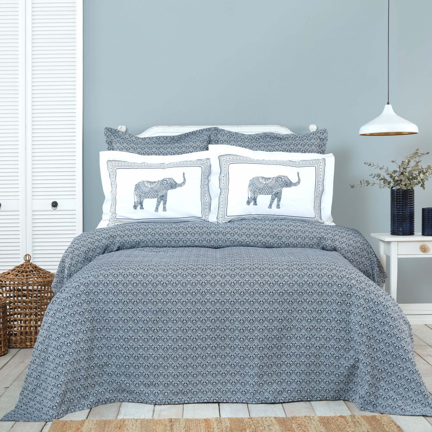 Karaca Home Somes Indigo Комплект двуспального покрывала и простыни