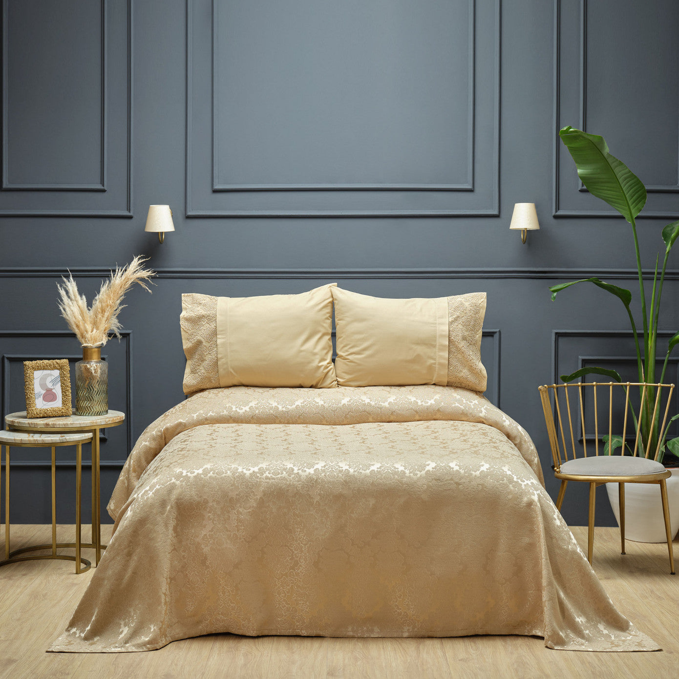 Karaca Home Mylene Бежевый кружевной хлопковый комплект из пике