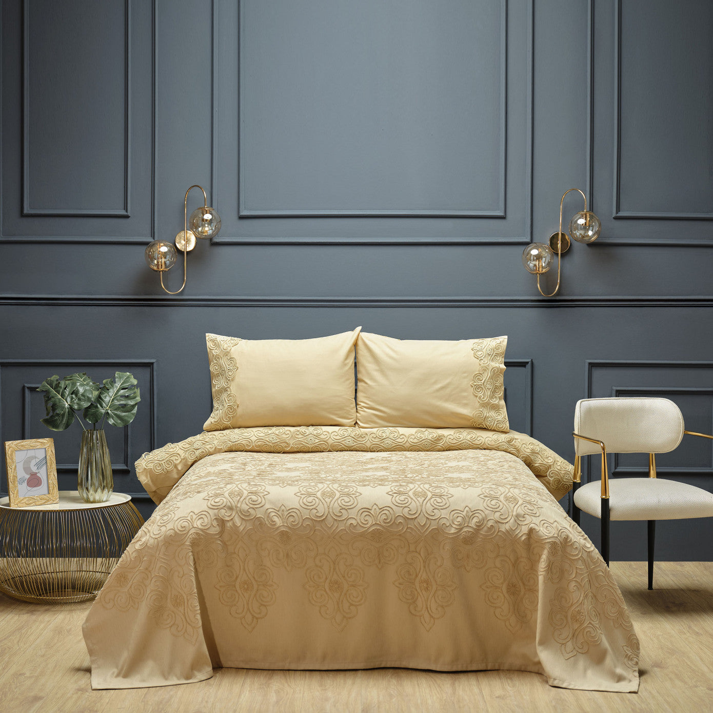 Karaca Home Marissa Beige Пододеяльник с двойной вышивкой Пике Набор