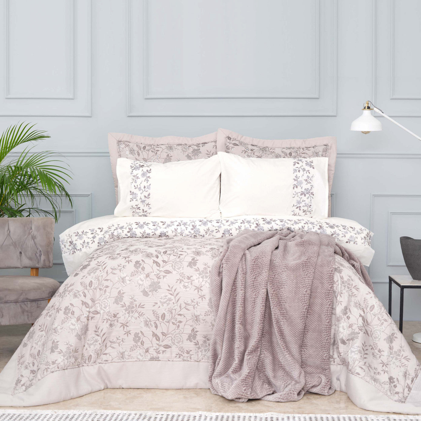 Karaca Home Flora Grey Набор для приданого из 8 предметов