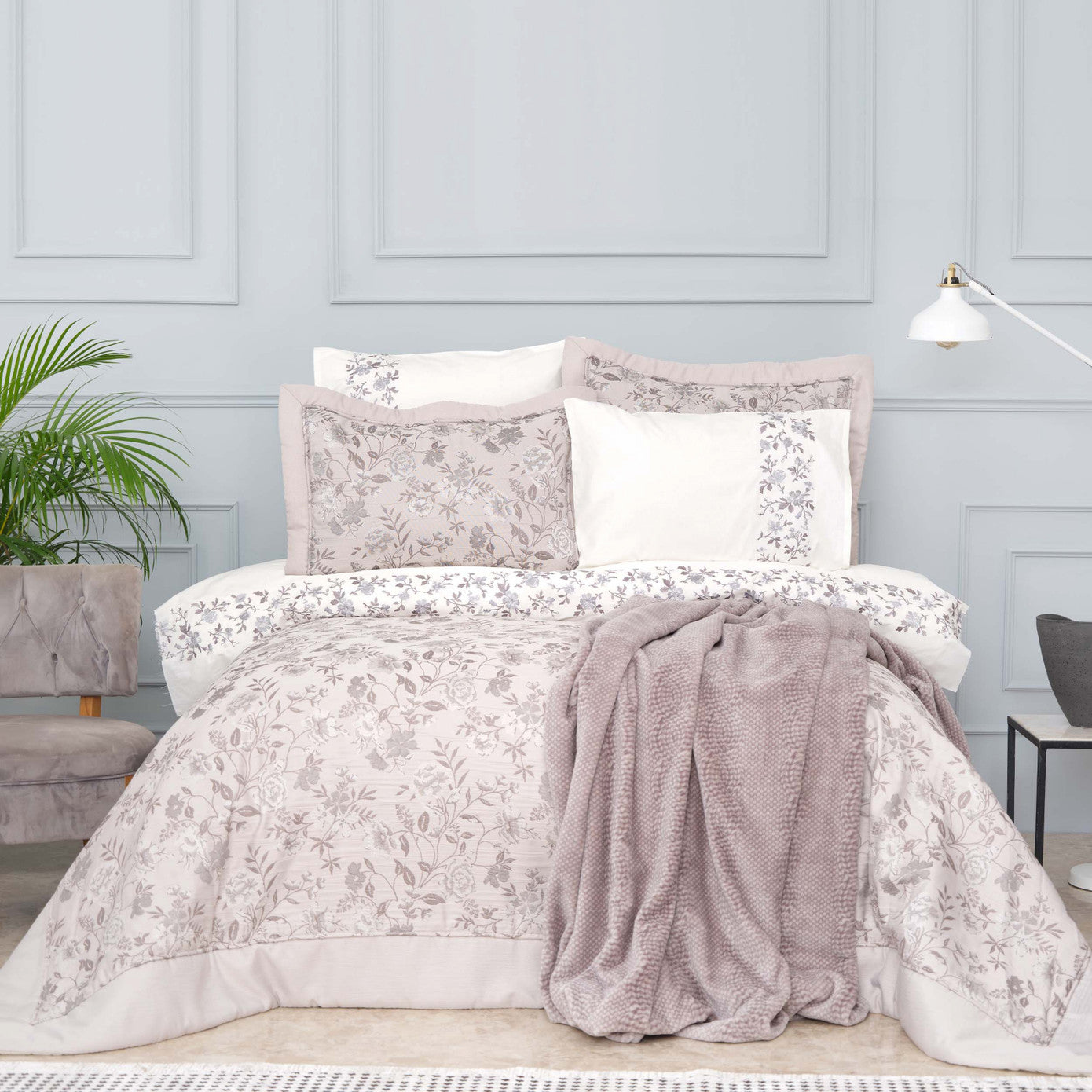 Karaca Home Flora Grey Набор для приданого из 8 предметов