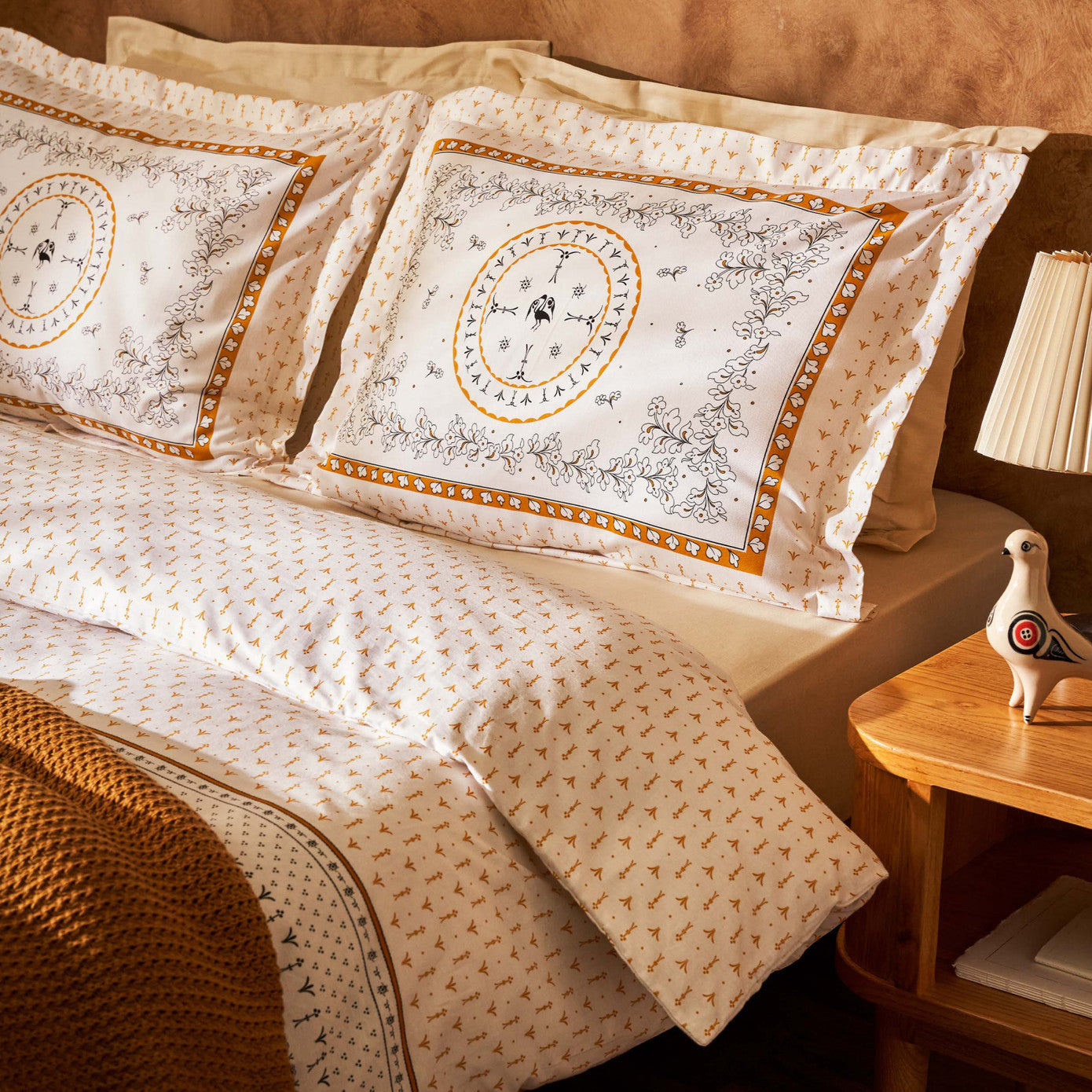 Karaca Home Paye Selcuklu Series Bird Mustard 100% хлопок двойной пододеяльник вязаный комплект одеял