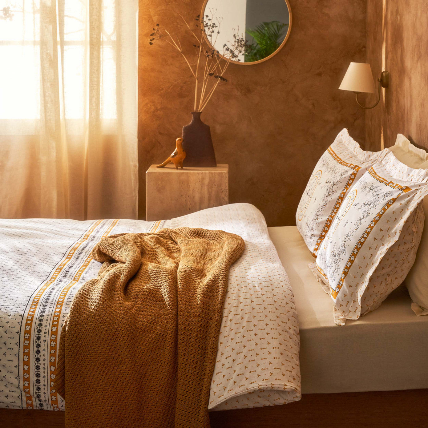 Karaca Home Paye Selcuklu Series Bird Mustard 100% хлопок двойной пододеяльник вязаный комплект одеял
