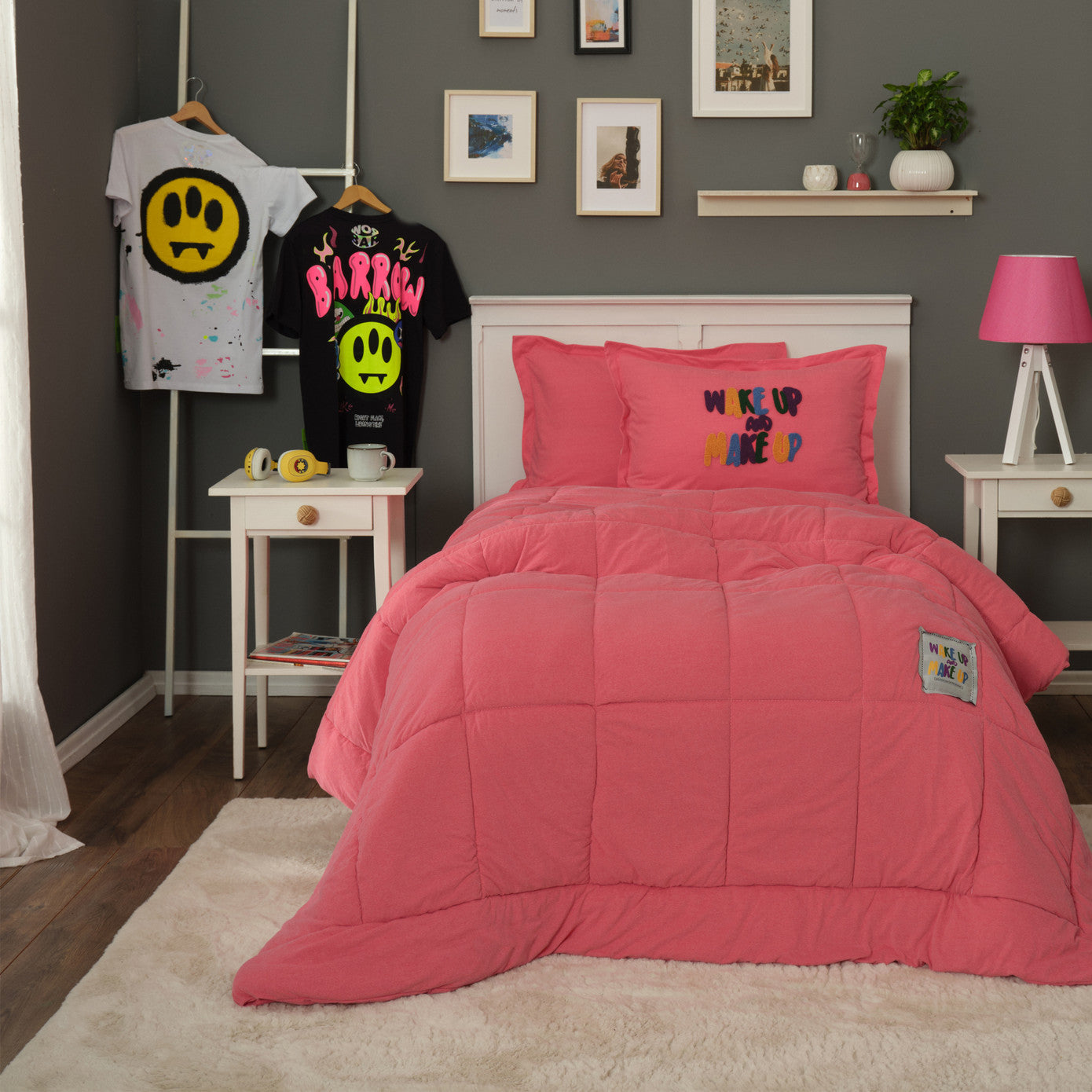 Односпальный комплект постельного белья Karaca Home Motto Cotton Comfort цвета фуксии