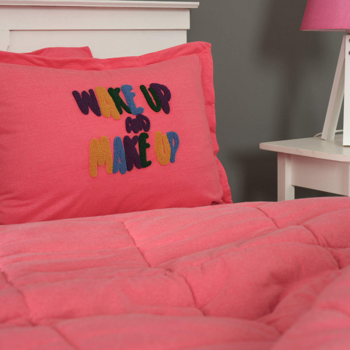 Односпальный комплект постельного белья Karaca Home Motto Cotton Comfort цвета фуксии
