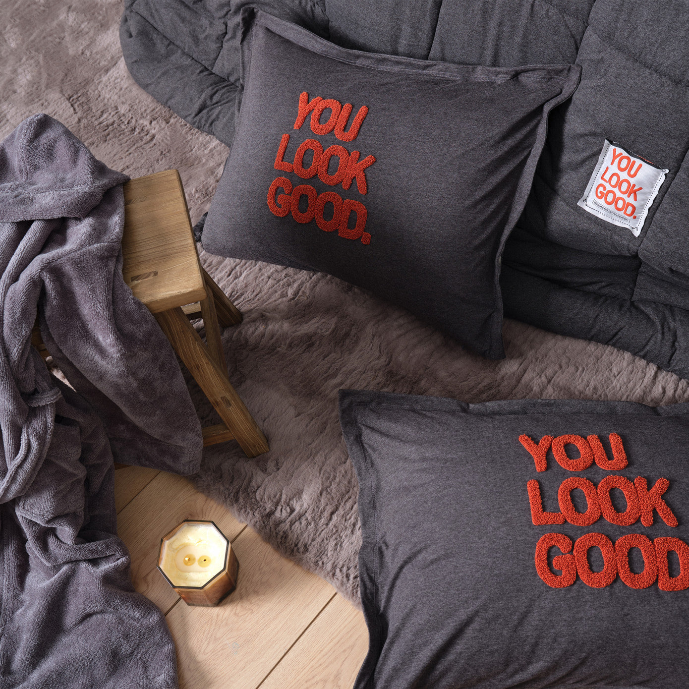 Karaca Home Motto Cotton Comfort Single Антрацитовый спальный комплект