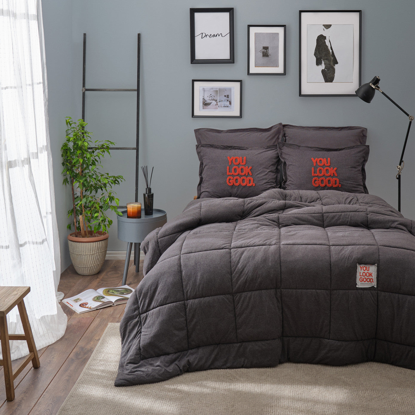 Karaca Home Motto Cotton Comfort Двойной антрацитовый спальный комплект