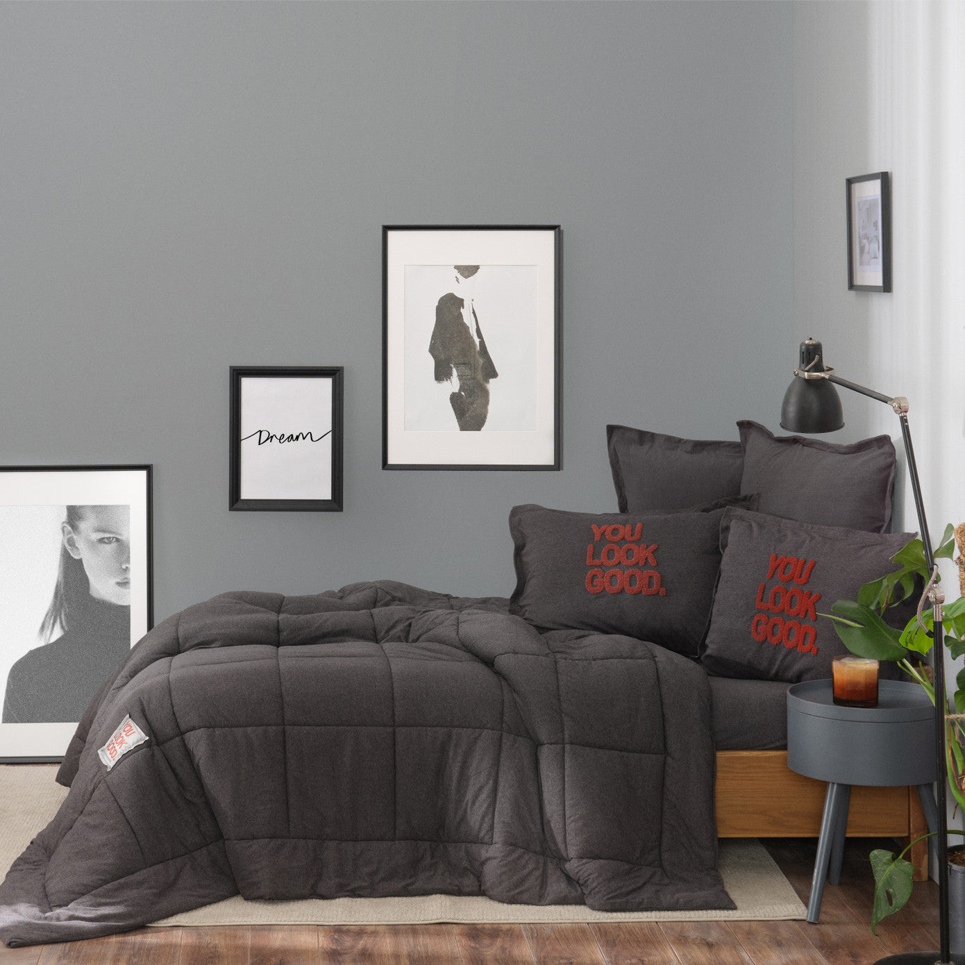 Karaca Home Motto Cotton Comfort Двойной антрацитовый спальный комплект