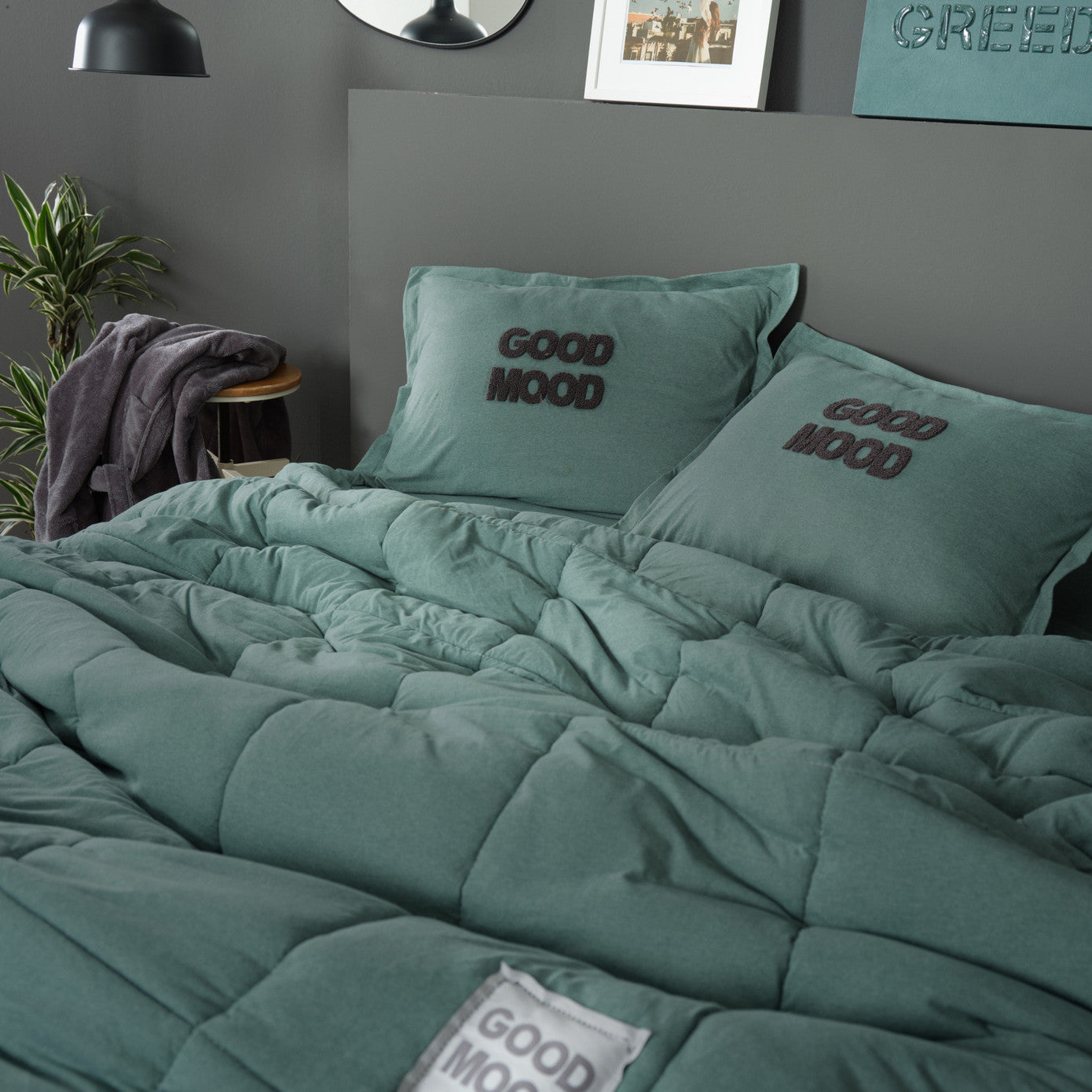 Двухместный спальный комплект Karaca Home Motto Cotton Comfort Petrol