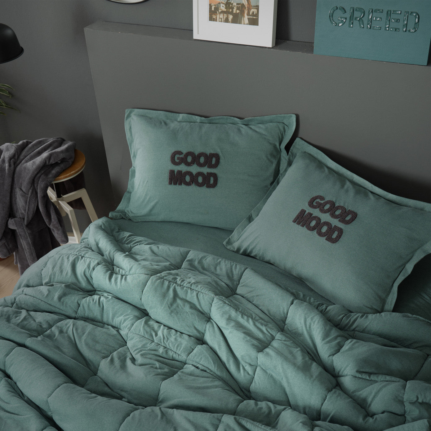 Двухместный спальный комплект Karaca Home Motto Cotton Comfort Petrol