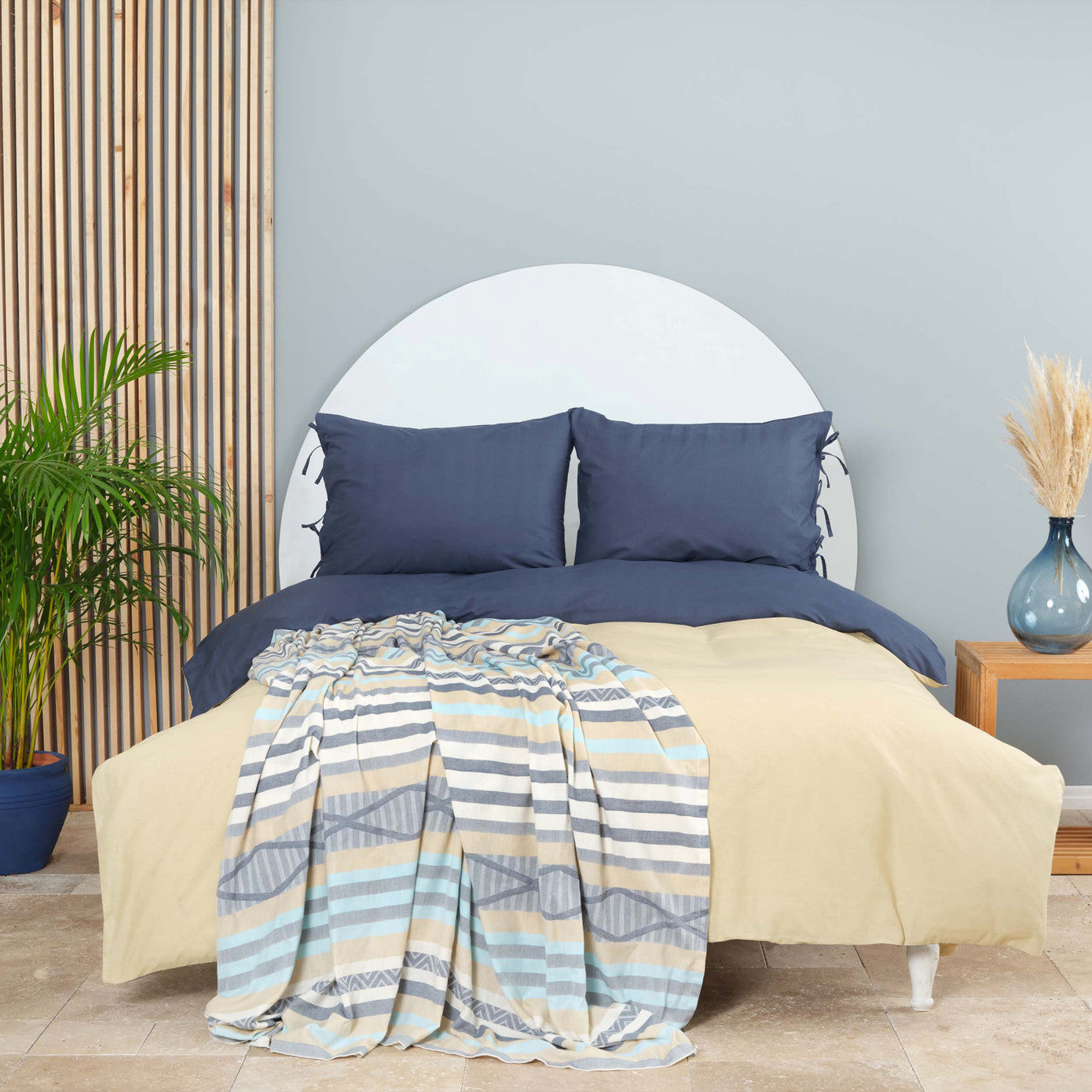 Karaca Home Basic Индиго-бежевый двухсторонний двойной пододеяльник из пике