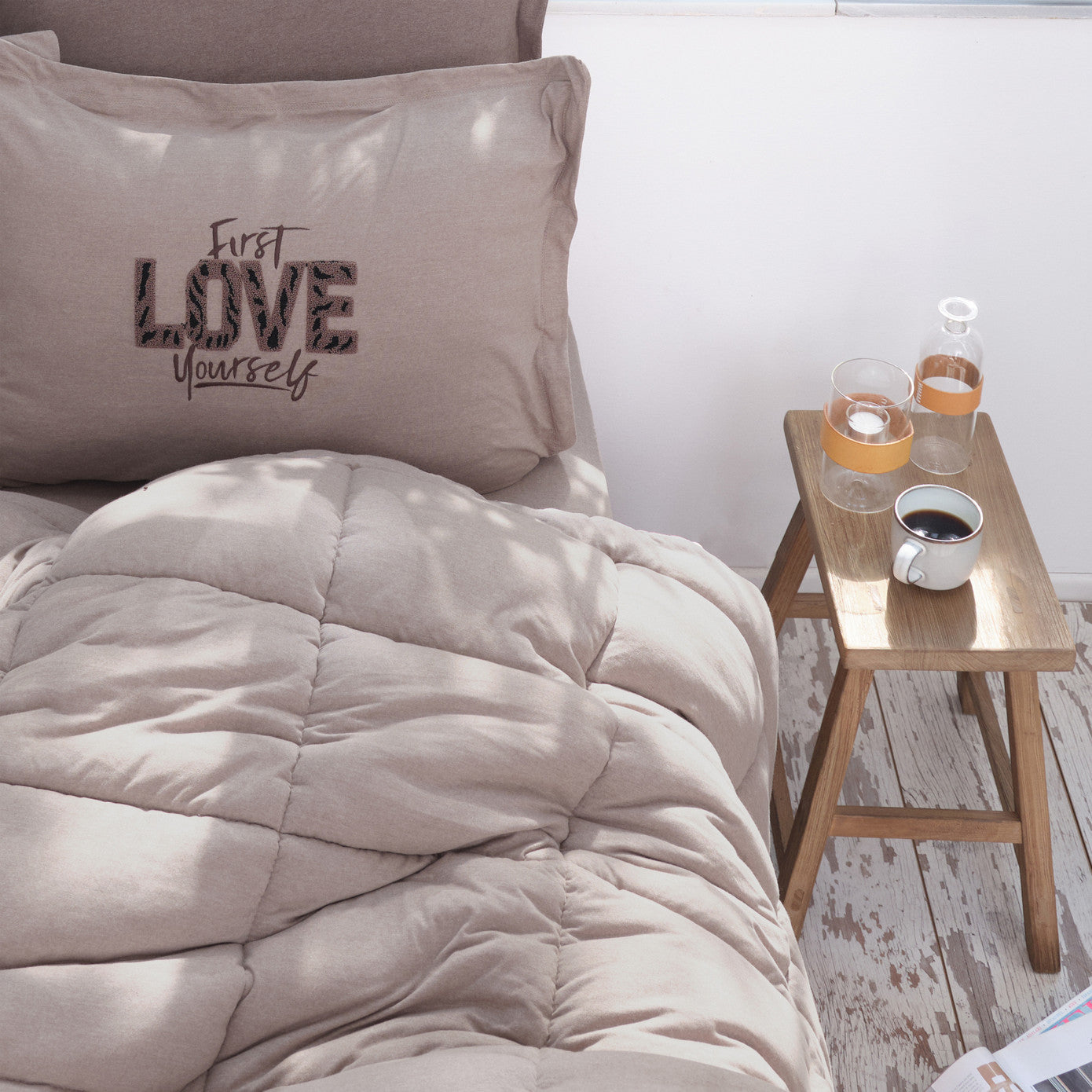 Karaca Home Motto Cotton Comfort Double Sleeping Set Бежевый