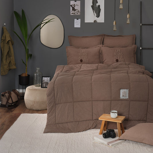 Комплект двуспального постельного белья Karaca Home Motto Cotton Comfort коричневый