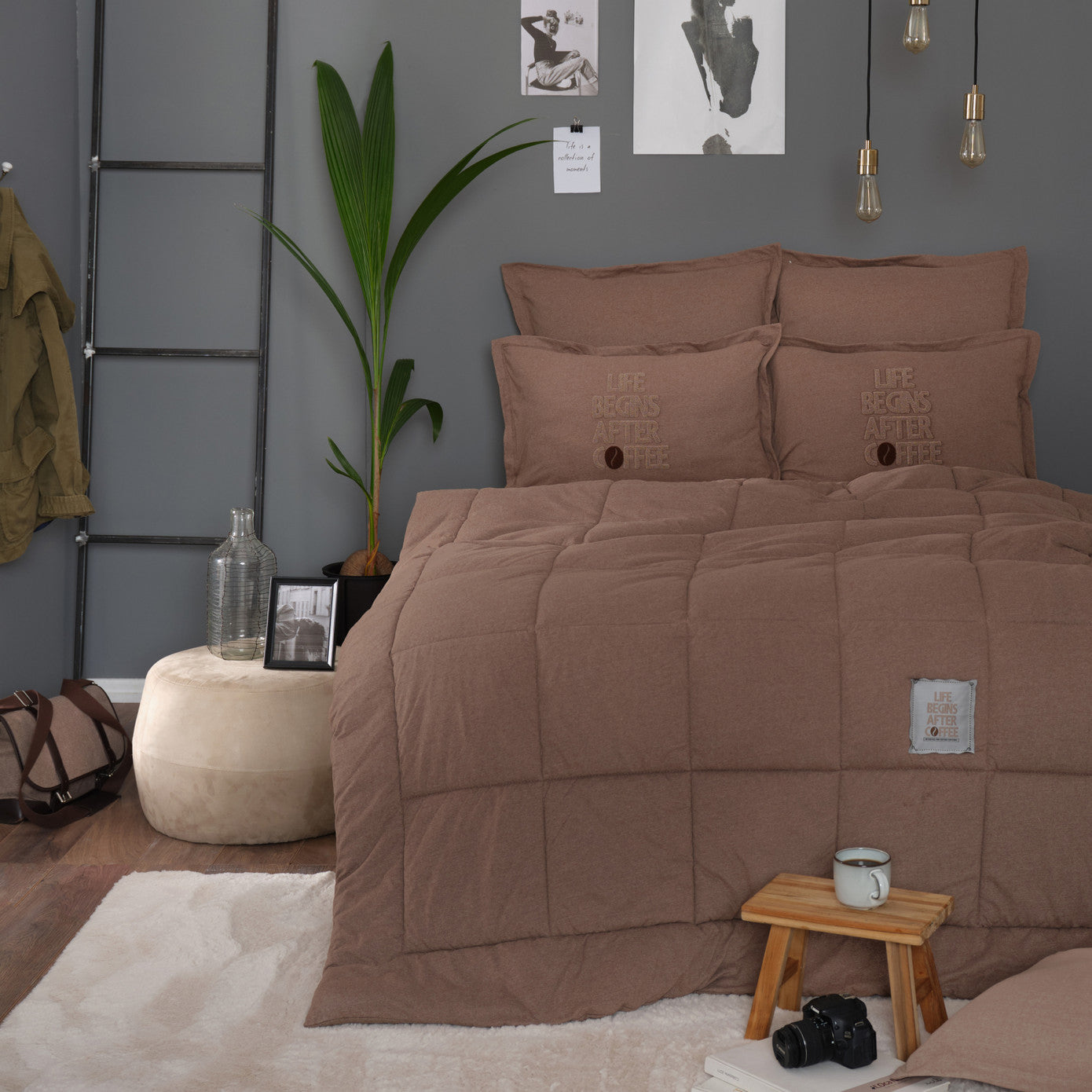 Комплект двуспального постельного белья Karaca Home Motto Cotton Comfort коричневый