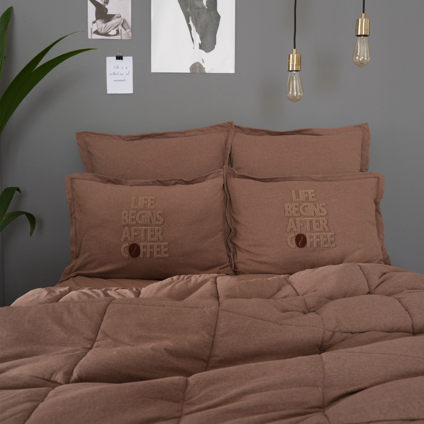 Комплект двуспального постельного белья Karaca Home Motto Cotton Comfort коричневый