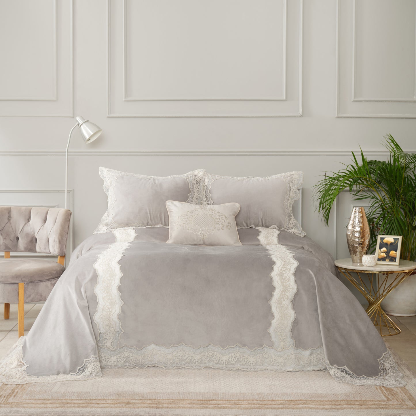 Karaca Home Blue Набор из 4 золотых французских кружевных чехлов для приданого