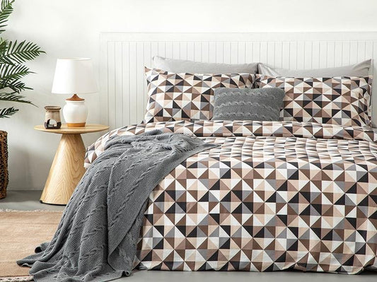 Trigon Cotton Small Double Duvet Cover Set 180X200 Cm Grey - Beige