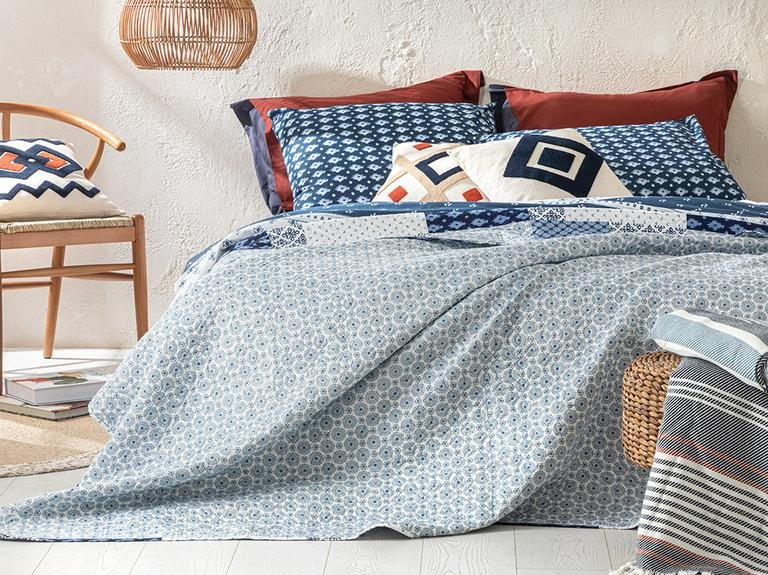 Littoral Patchwork Односпальное Двустороннее Покрывало 160x220 См Синий