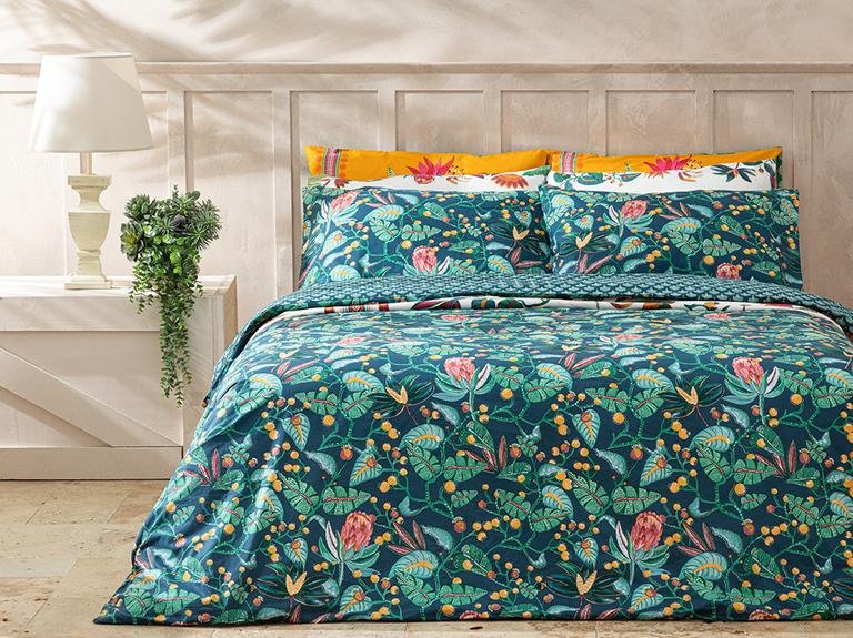 Комплект двойного пододеяльника Exotic Garden из хлопка 200x220 см темно-синий